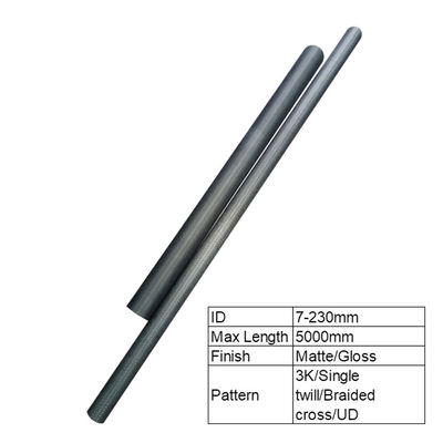 Tubos de fibra de carbono de grande dimensão com tubo cônico de 80 mm a 100 mm com 100% de carbono
